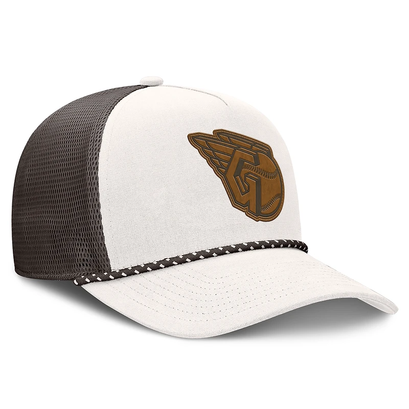 Men's Fanatics Cream/Brown Cleveland Guardians Level Up Bronco Adjustable Trucker Hat