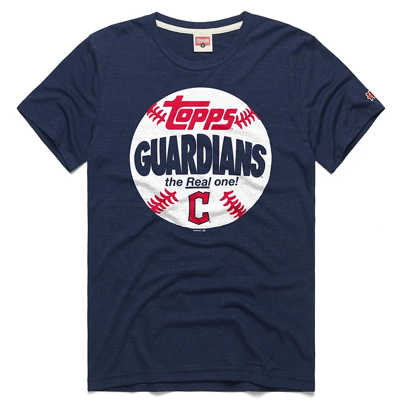 Men's Homage Navy Cleveland Guardians MLB x Topps Baseball The Real One Tri-Blend T-Shirt