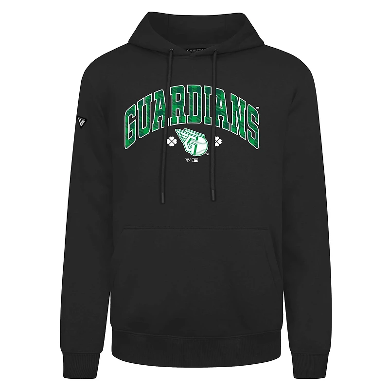 Men's Levelwear  Black Cleveland Guardians St. Patrick's Day Podium Plaid Pullover Hoodie