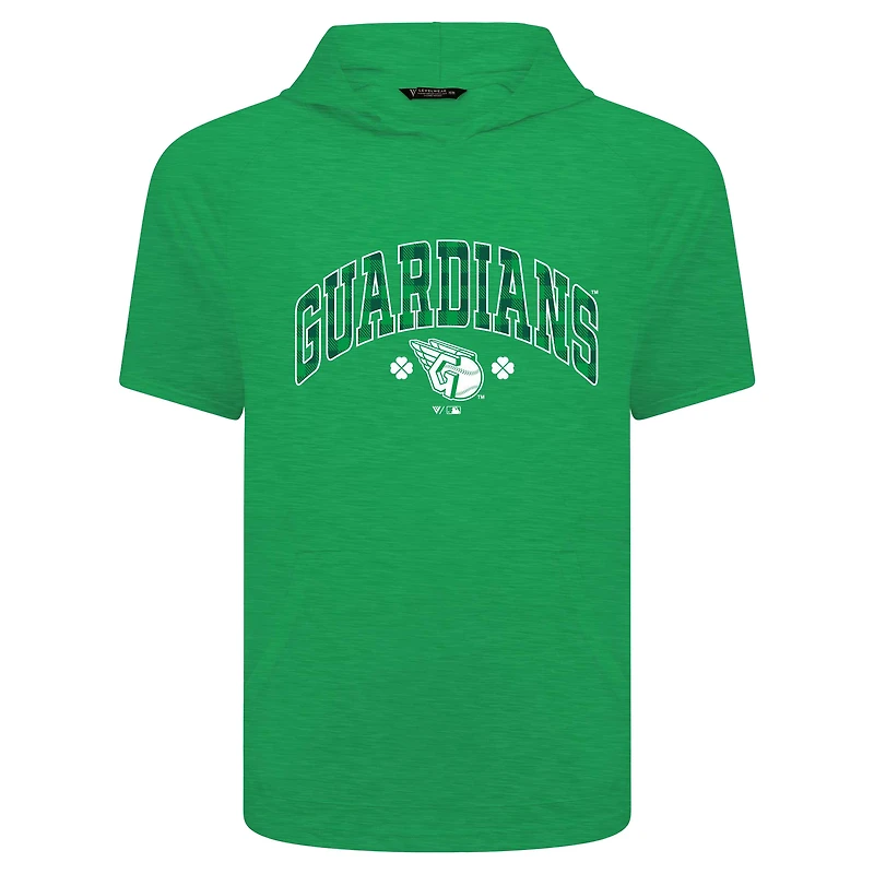 T-shirt à capuche manches courtes et carreaux pour homme Cleveland Guardians St. Patrick's Day Green Levelwear