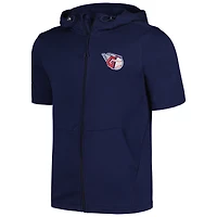 Sweat à capuche manches courtes et entièrement zippé Levelwear pour hommes, bleu marine, Cleveland Guardians Recruit