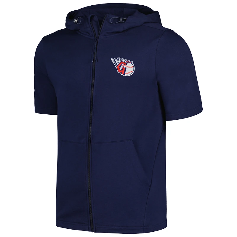 Men's Levelwear Navy Cleveland Guardians Recruit Short Sleeve Full-Zip Hoodie