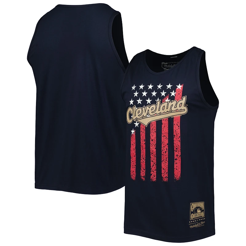 Débardeur homme Mitchell & Ness bleu marine Cleveland Guardians, collection Cooperstown, motif étoiles et rayures