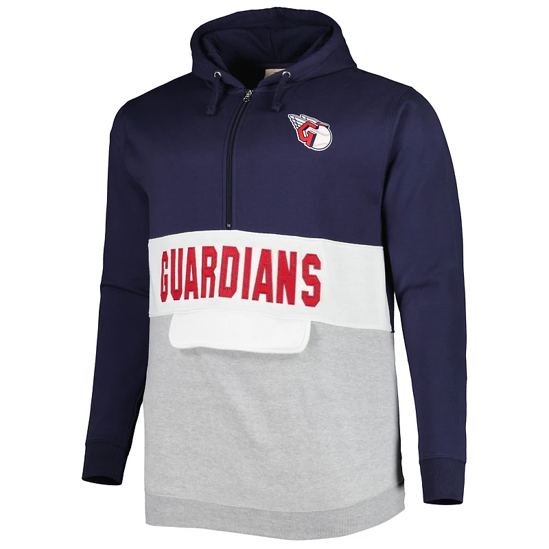 Sweat à capuche demi-glissière en polaire Cleveland Guardians Big & Tall bleu marine/blanc pour homme