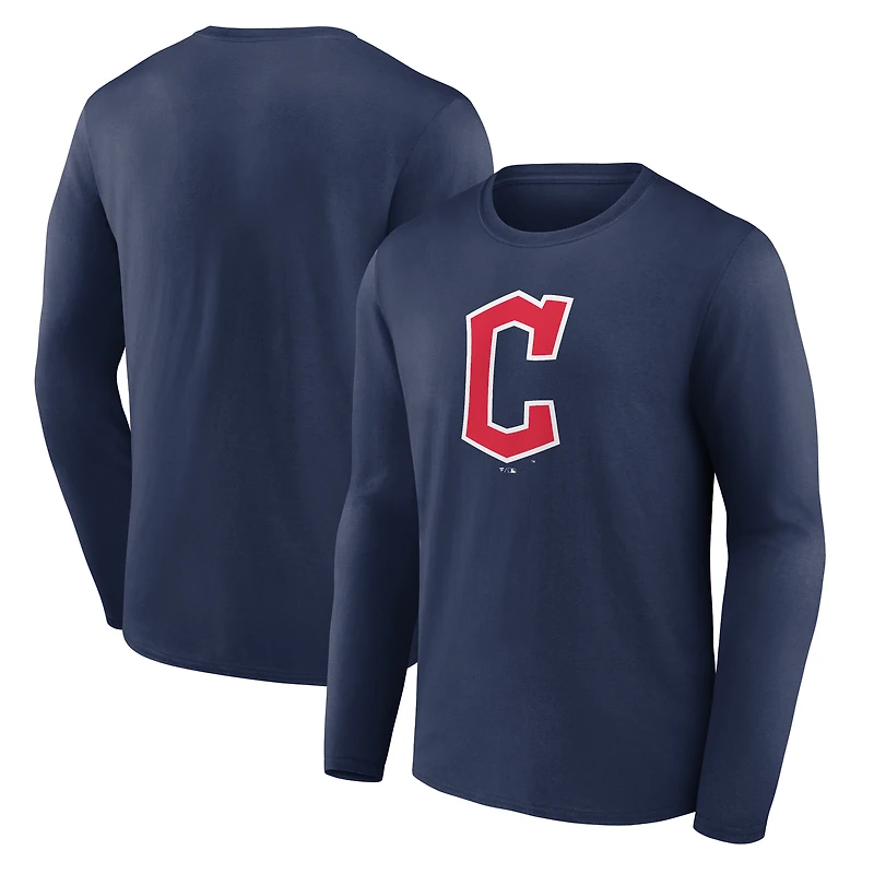 Men's  Navy Cleveland Guardians Official Wordmark Long Sleeve T-Shirt