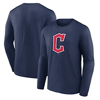T-shirt à manches longues bleu marine pour homme avec logo officiel des Cleveland Guardians