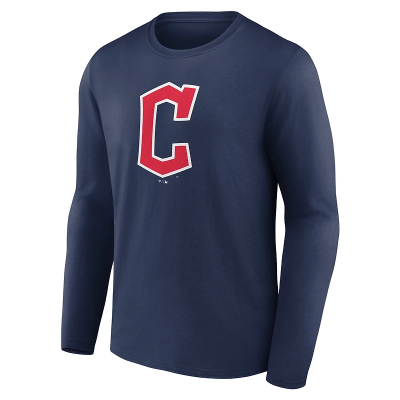 T-shirt à manches longues bleu marine pour homme avec logo officiel des Cleveland Guardians