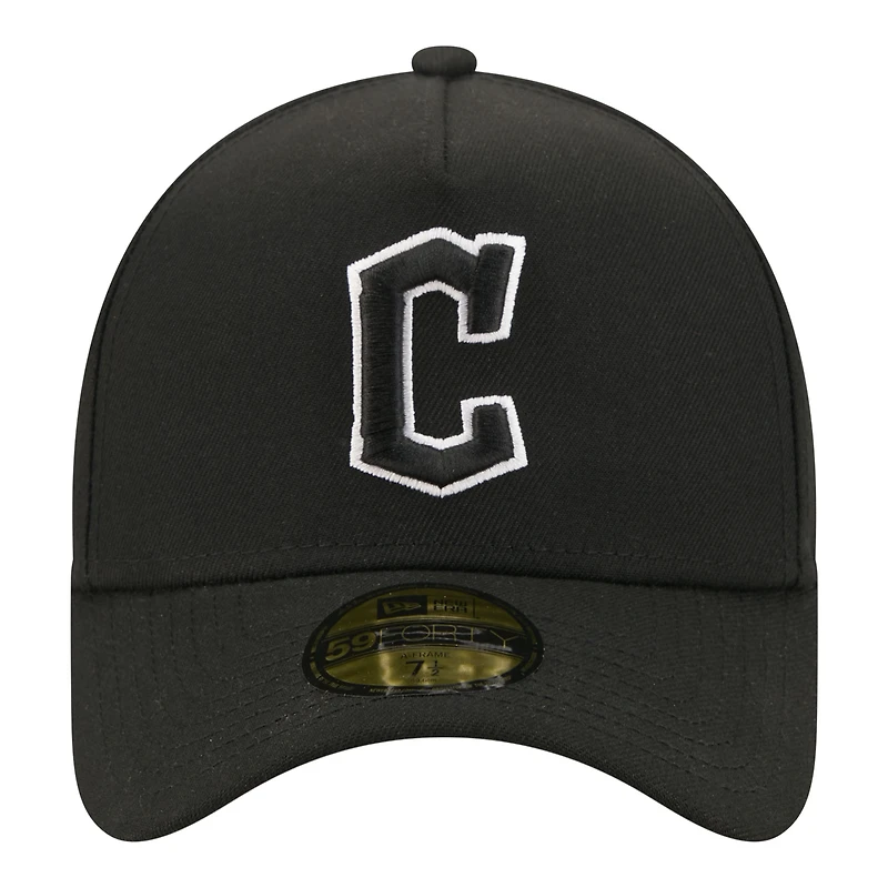 Men's New Era Black Cleveland Guardians A-Frame 59FORTY Fitted Hat