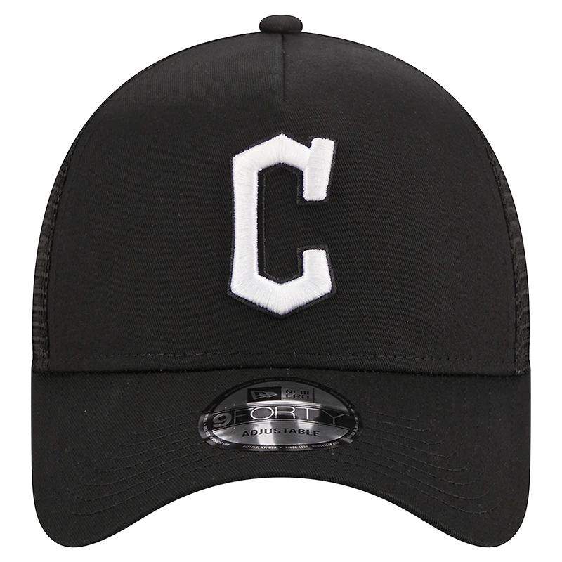 Casquette réglable noire Cleveland Guardians A-Frame 9FORTY Trucker New Era pour hommes