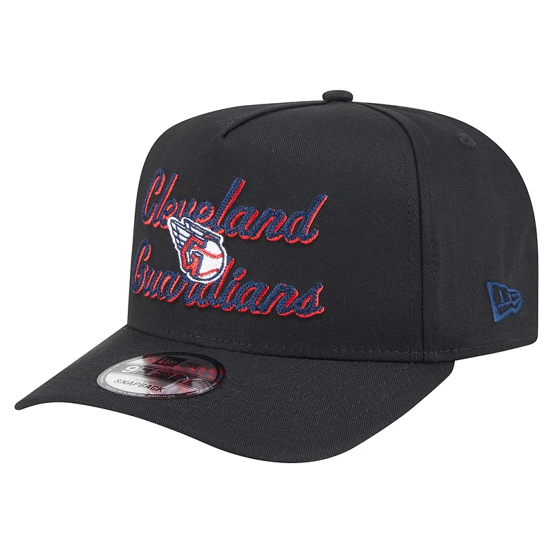 Men's New Era Black Cleveland Guardians Chainstitch 9FIFTY A-Frame Snapback Hat