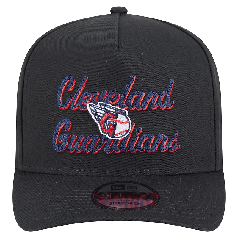 Men's New Era Black Cleveland Guardians Chainstitch 9FIFTY A-Frame Snapback Hat