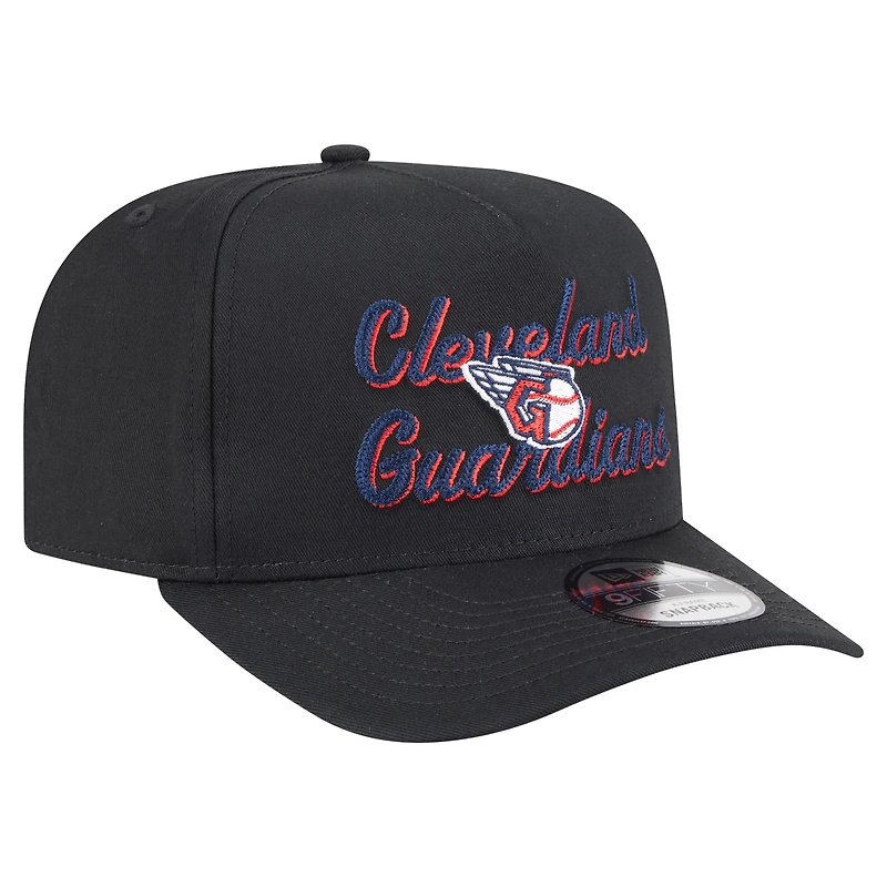Men's New Era Black Cleveland Guardians Chainstitch 9FIFTY A-Frame Snapback Hat