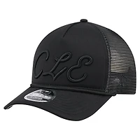Men's New Era Black Cleveland Guardians City Initial 9FORTY A-Frame M-Crown Adjustable Trucker Hat