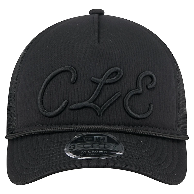 Men's New Era Black Cleveland Guardians City Initial 9FORTY A-Frame M-Crown Adjustable Trucker Hat