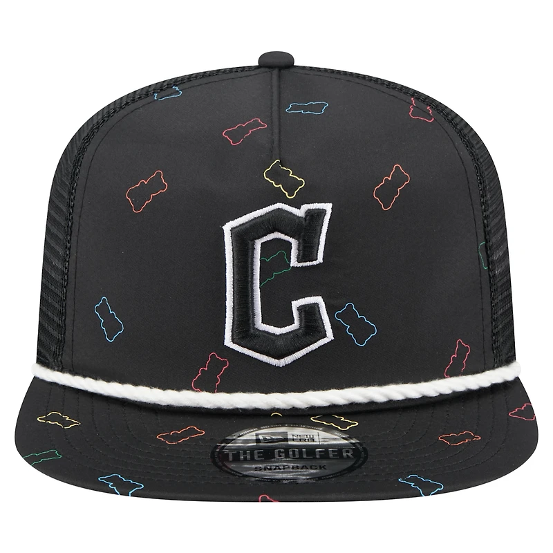 Casquette snapback noire New Era pour homme, motif gummy golfer des Cleveland Guardians
