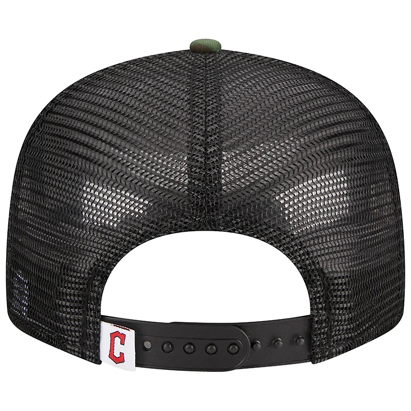 Men's New Era Camo Cleveland Guardians Woodland Camo Trucker 9FIFTY Snapback Hat