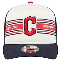 Men's New Era Cream/Navy Cleveland Guardians Banner A-Frame 9FIFTY Trucker Snapback Hat