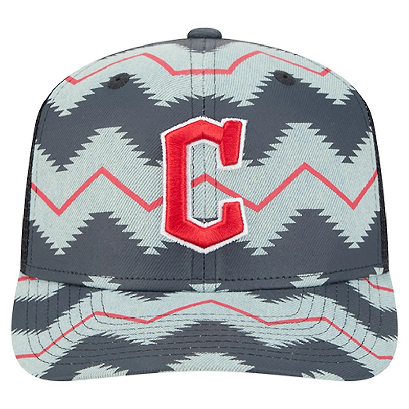 Casquette ajustable New Era 9SEVENTY en denim/bleu marine pour homme, Cleveland Guardians Aztec Denim