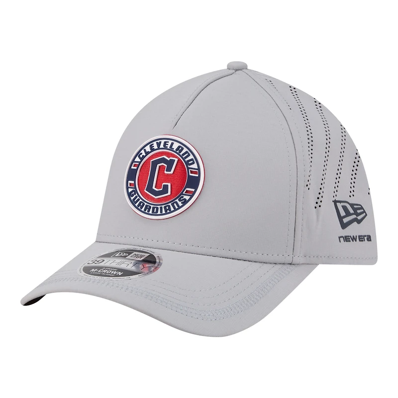 Men's New Era Gray Cleveland Guardians Patch 39THIRTY A-Frame M-Crown Perforated Flex Hat