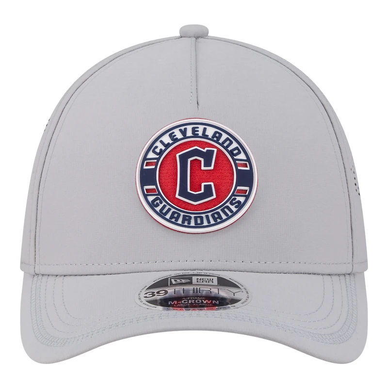 Men's New Era Gray Cleveland Guardians Patch 39THIRTY A-Frame M-Crown Perforated Flex Hat