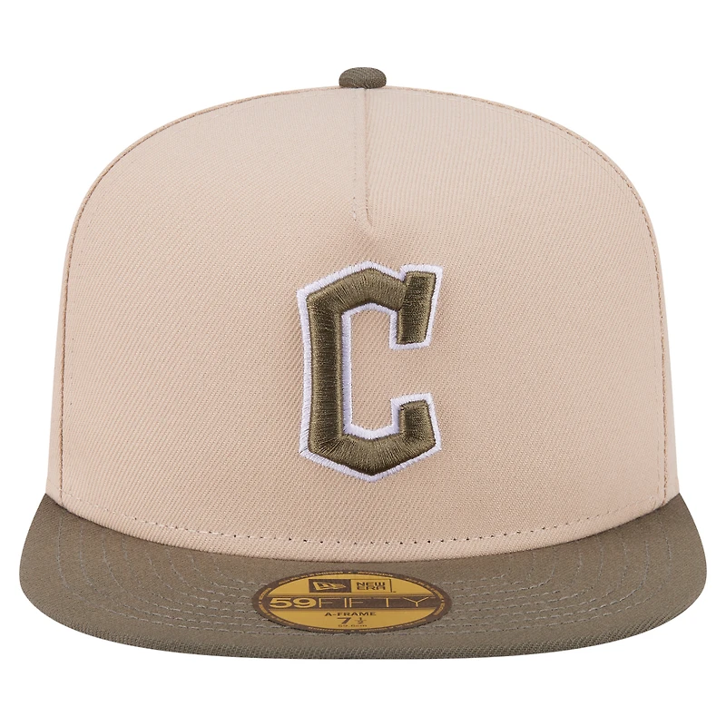 Men's New Era Light Beige/Olive Cleveland Guardians Two-Tone Color Pack A-Frame 59FIFTY Fitted Hat