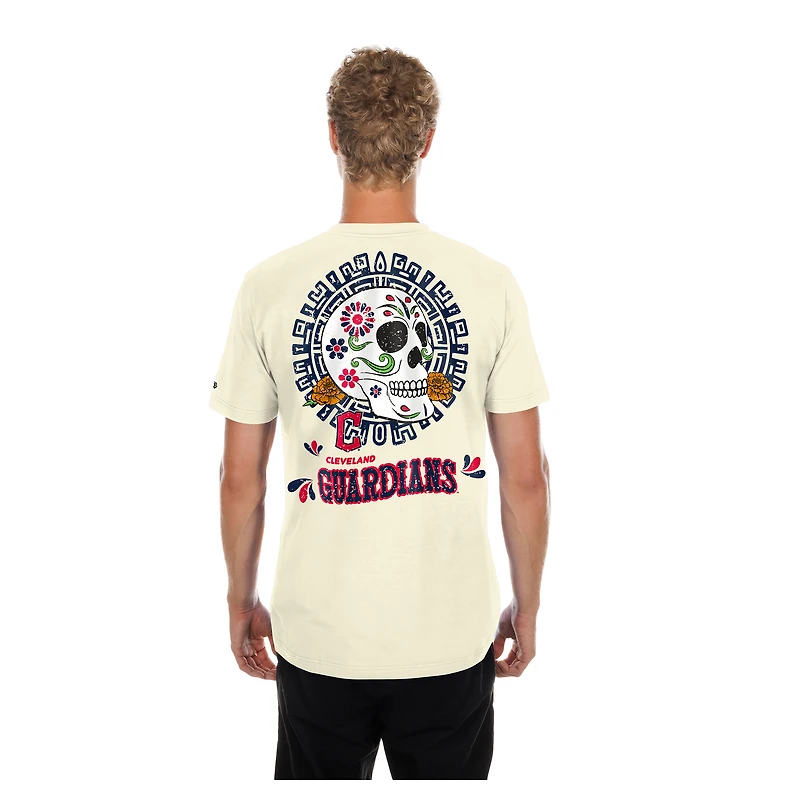 Men's New Era Natural Cleveland Guardians Dia de los Muertos Sugar Skull T-Shirt