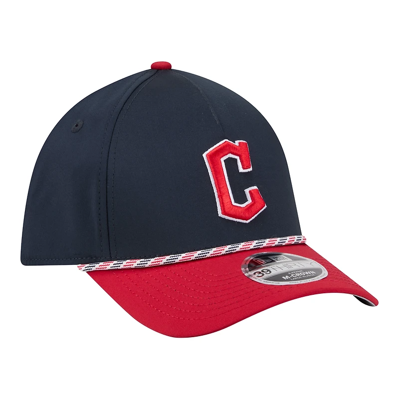 Casquette New Era Flex 39THIRTY pour homme, bleu marine/rouge, Cleveland Guardians, modèle Rope M-Crown A-Frame