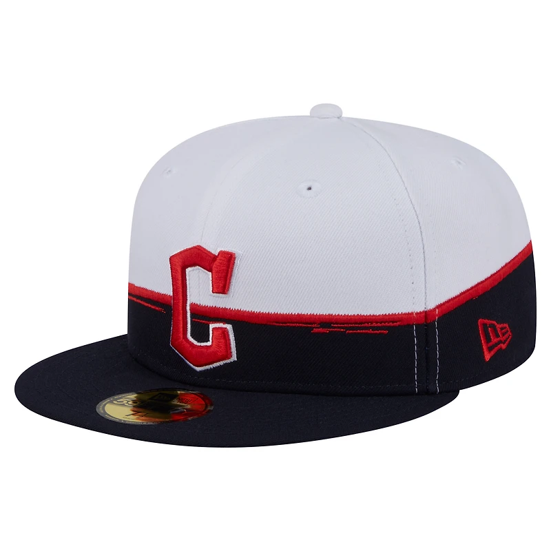 Men's New Era Navy/White Cleveland Guardians Paint Stroke 59FIFTY Fitted Hat