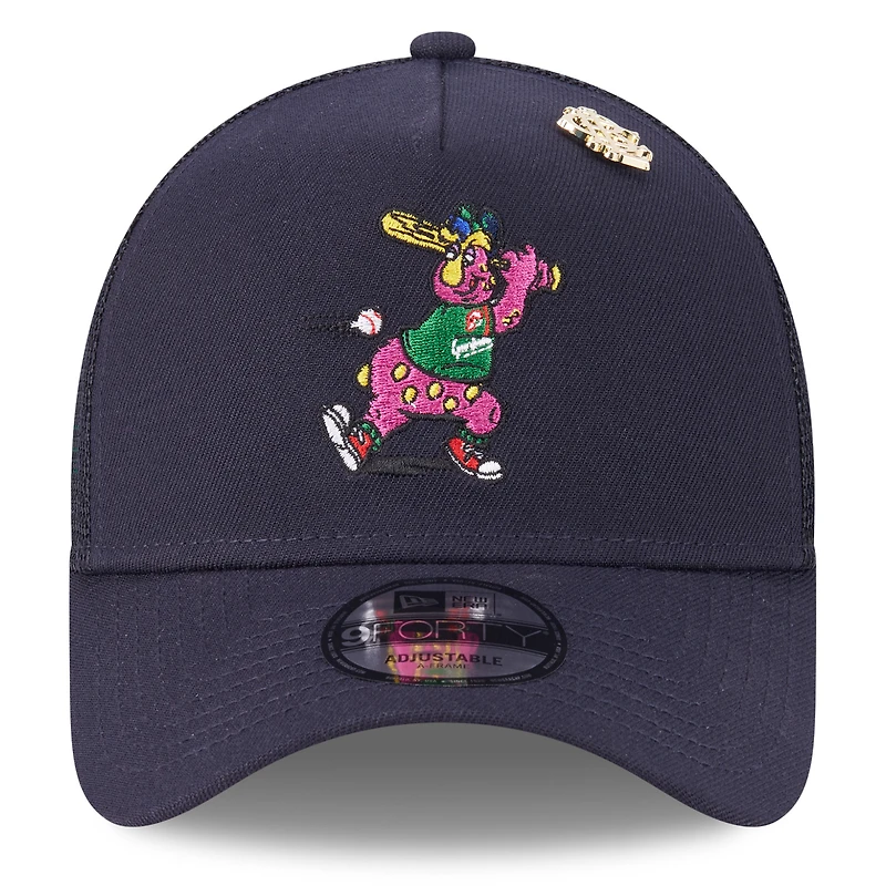 Men's New Era Navy Cleveland Guardians 2025 Big League Chew A-Frame 9FORTY Adjustable Trucker Hat