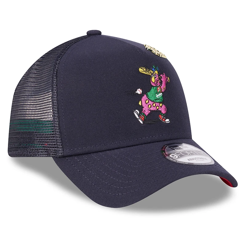 Men's New Era Navy Cleveland Guardians 2025 Big League Chew A-Frame 9FORTY Adjustable Trucker Hat