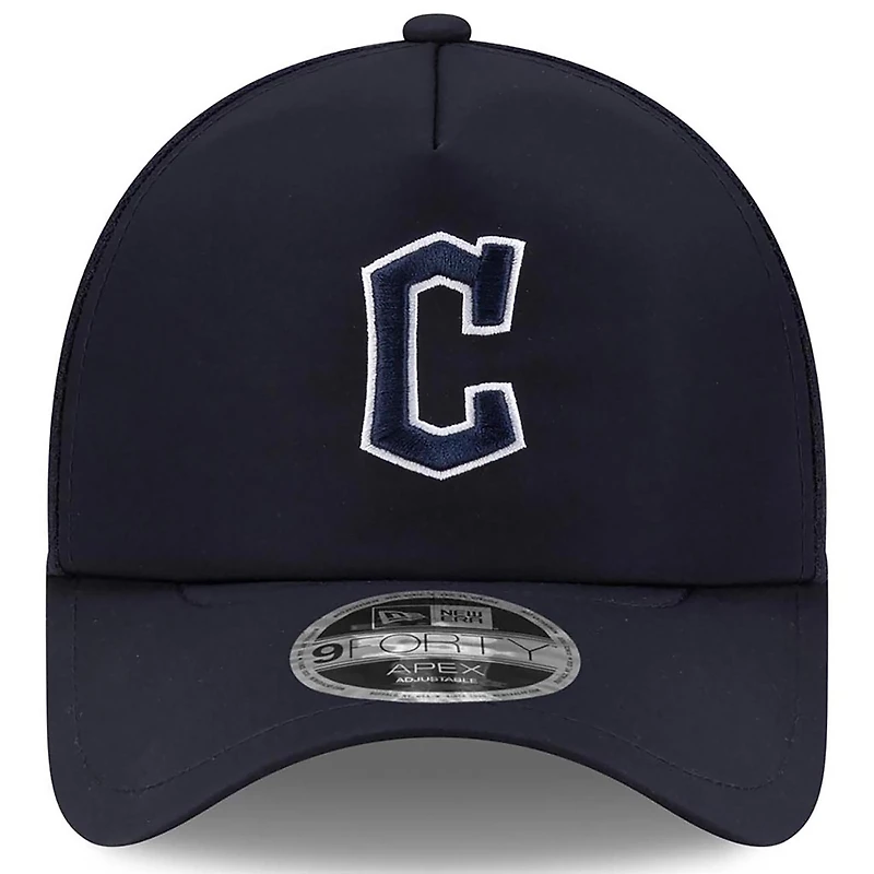 Men's New Era Navy Cleveland Guardians 2026 Batting Practice Apex 9FORTY Adjustable Trucker Hat