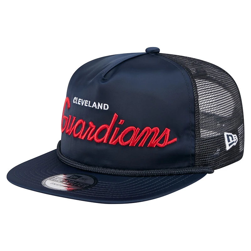 Men's New Era Navy Cleveland Guardians Retro Satin Script Golfer Adjustable Hat