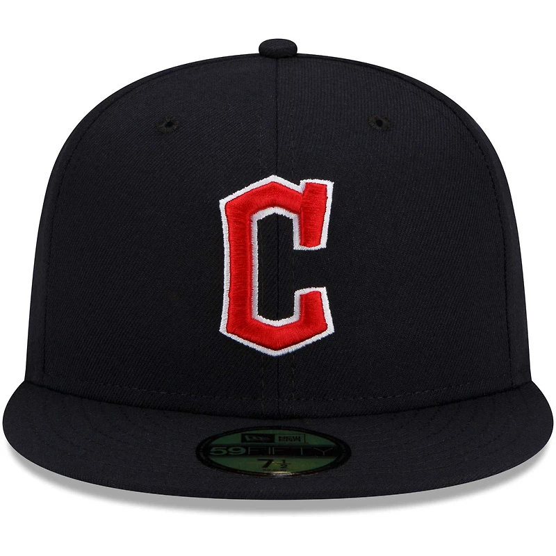Men's New Era Navy Cleveland Guardians Road Authentic Collection On-Field 59FIFTY Fitted Hat