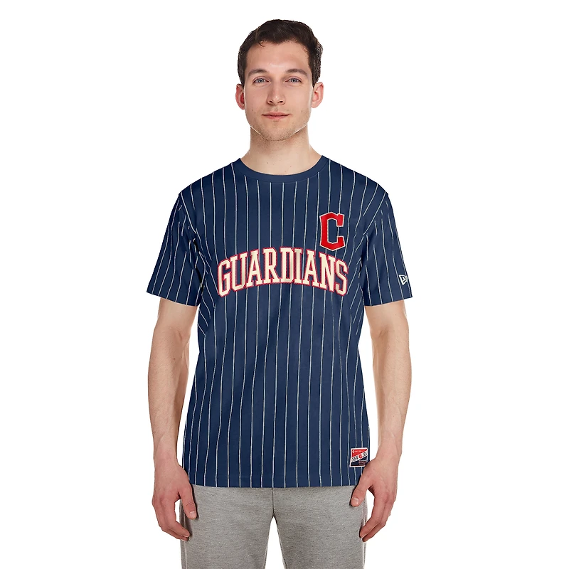 T-shirt à rayures bleu marine Cleveland Guardians pour homme New Era