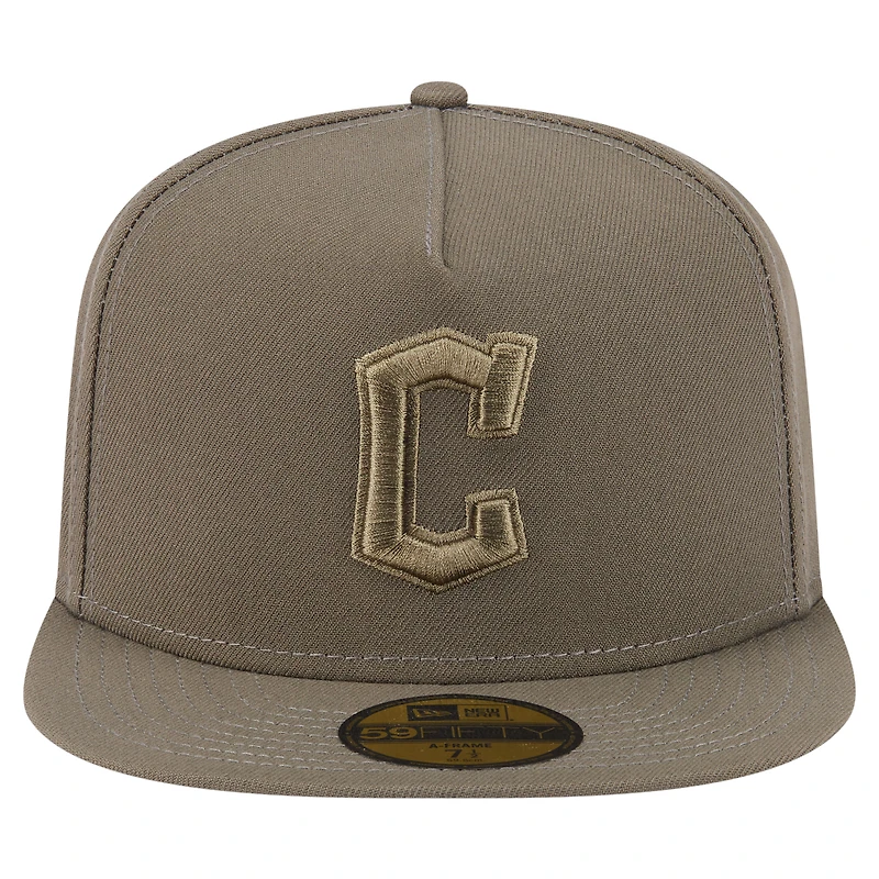 Men's New Era Olive Cleveland Guardians Color Pack A-Frame 59FIFTY Fitted Hat