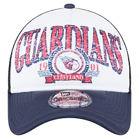 Men's New Era White/Navy Cleveland Guardians Distressed 9FORTY A-Frame Adjustable Trucker Hat