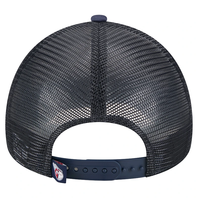 Men's New Era White/Navy Cleveland Guardians Distressed 9FORTY A-Frame Adjustable Trucker Hat