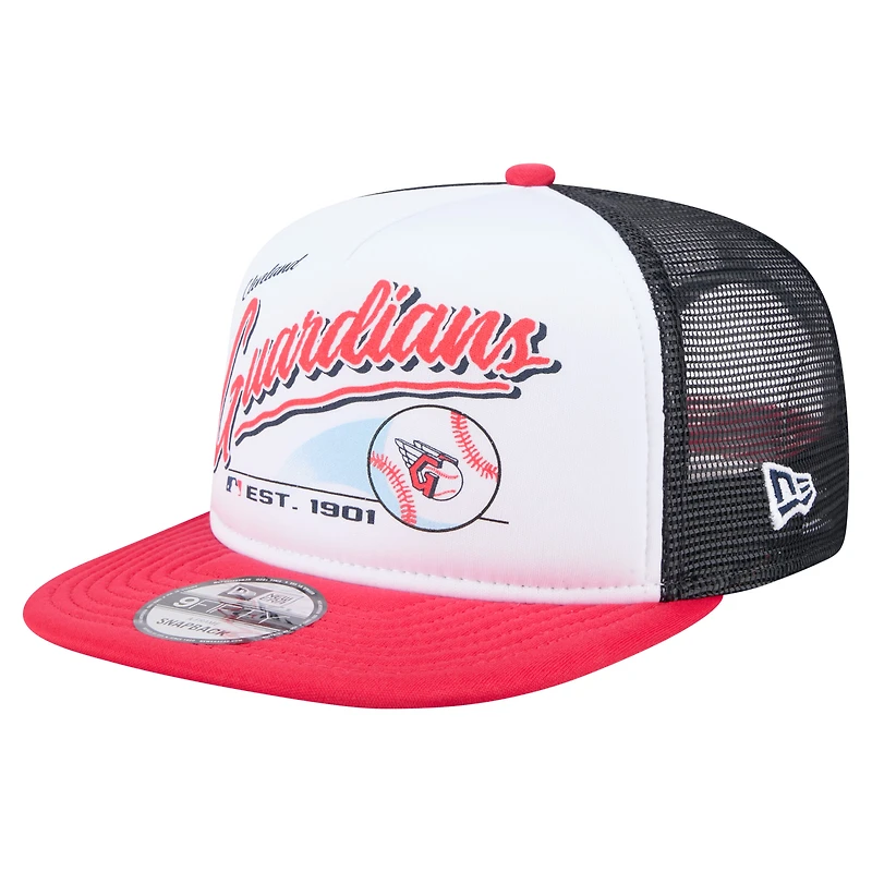 Casquette snapback New Era 9FIFTY blanche/rouge pour homme, style rétro des Cleveland Guardians