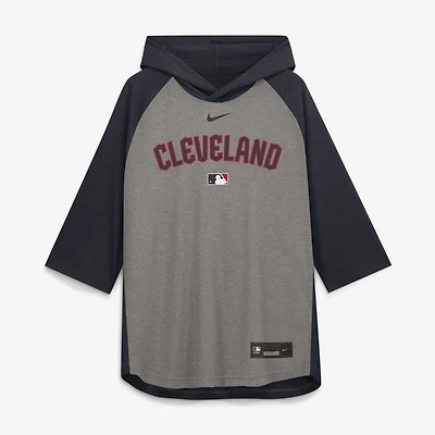 T-shirt à capuche raglan 3/4 manches Nike Cleveland Guardians Authentic Collection Flux Dri-FIT pour homme, gris