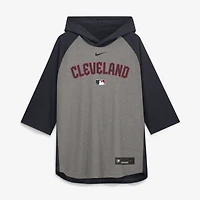 T-shirt à capuche raglan 3/4 manches Nike Cleveland Guardians Authentic Collection Flux Dri-FIT pour homme, gris