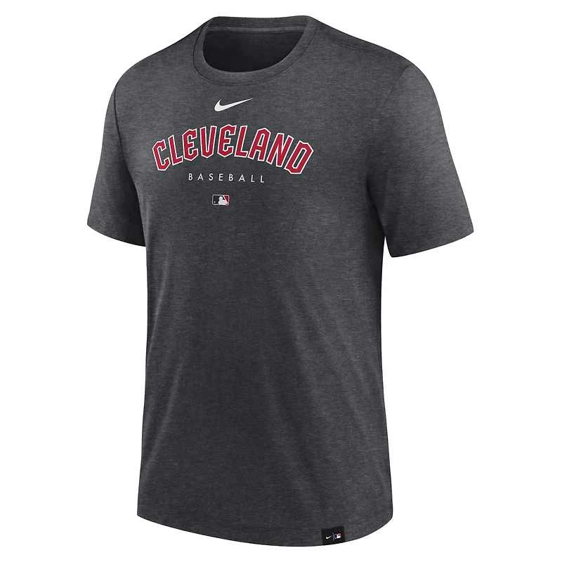 T-shirt à trois mélanges Performance Nike Heather Charcoal Cleveland Guardians Authentic Collection Early Work pour homme