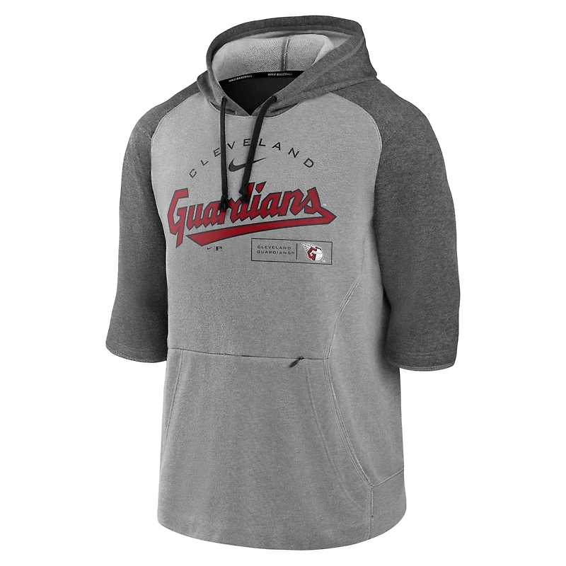 Men's Nike Heathered Charcoal/Heathered Gray Cleveland Guardians Team Modern Arch 3/4 Sleeve Pullover Hoodie