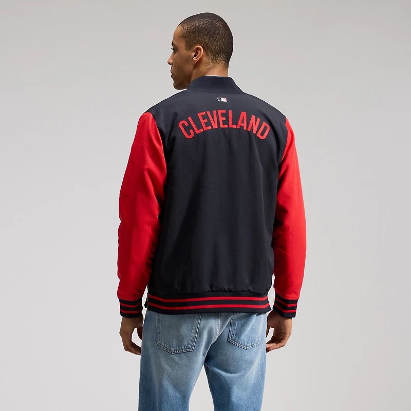 Men's Nike Navy/Red Cleveland Guardians Authentic Collection Dugout Relaxed Full-Zip Bomber Jacket