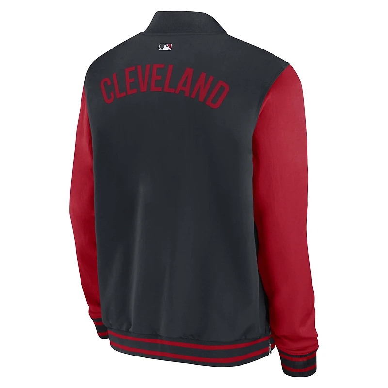 Men's Nike Navy/Red Cleveland Guardians Authentic Collection Dugout Relaxed Full-Zip Bomber Jacket