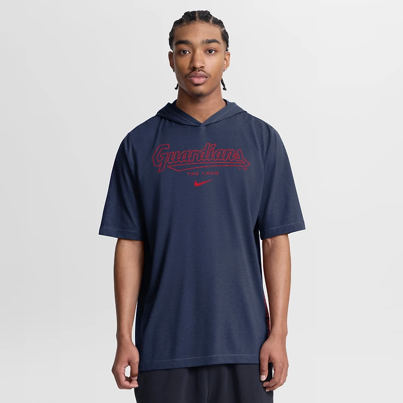 Men's Nike Navy Cleveland Guardians Arched Wordmark Tri-Blend Hooded T-Shirt