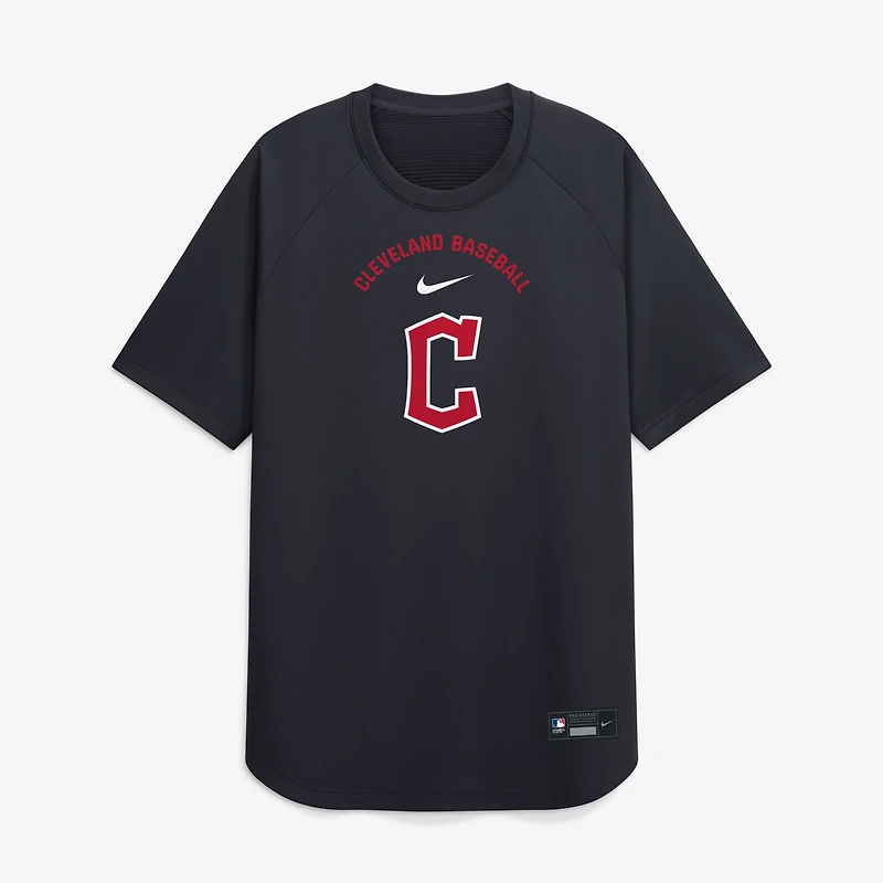 Haut raglan d'entraînement d'avant-match Nike Dri-FIT pour homme, collection authentique Cleveland Guardians, bleu marine