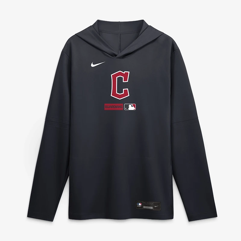 T-shirt à capuche manches longues Nike Cleveland Guardians Authentic Collection Dri-FIT pour homme, bleu marine