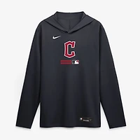 T-shirt à capuche manches longues Nike Cleveland Guardians Authentic Collection Dri-FIT pour homme, bleu marine