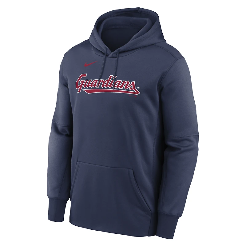 Men's Nike Navy Cleveland Guardians Primary Wordmark Therma Hoodie