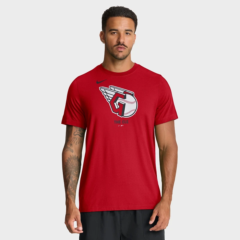 Men's Nike Red Cleveland Guardians Tri-Blend Logo T-Shirt